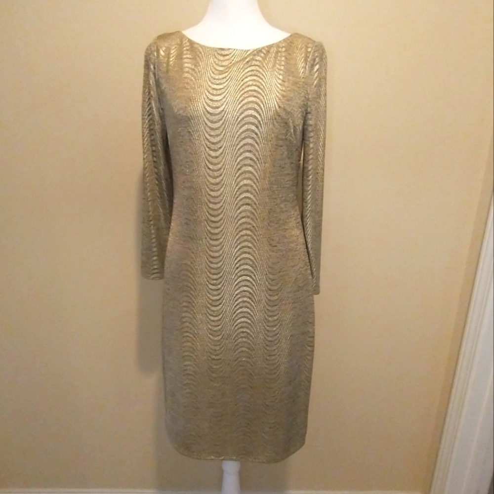 NWOT Jessica H Shimmery Gold and Tan  Embellished Sheath Dress